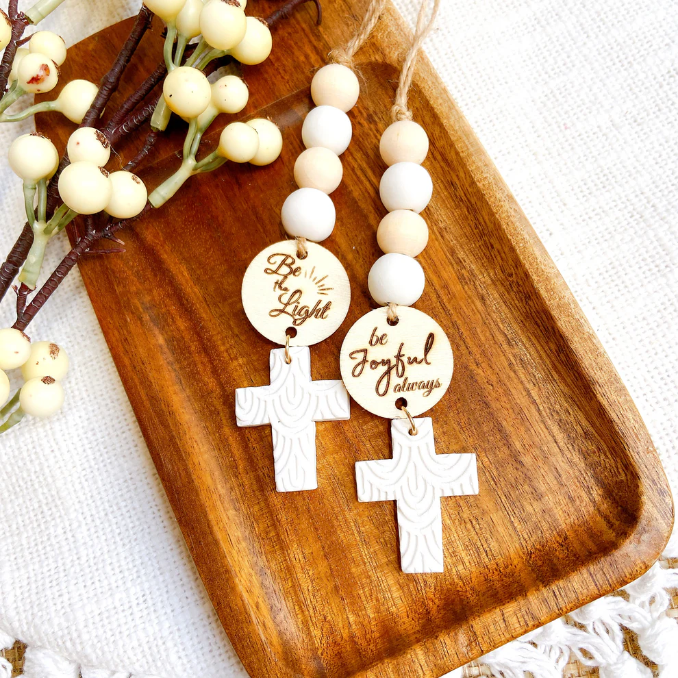 Christian Car Charm with Cross & Scripture Tag